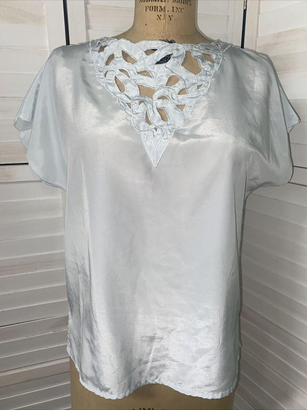 Vintage 80s 90s Sea Foam Green Boxy Blouse Short Sleeve Sz Medium